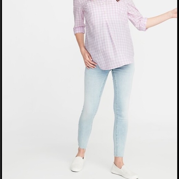 Old Navy Maternity Pink/ purple Gingham Button Down Shirt Plaid shirt–Size Large - Picture 6 of 11